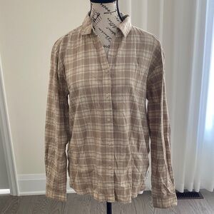 Uniqlo Casual Beige Plaid Button-Down Shirt